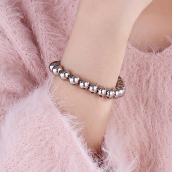 Silver Stainless Steel Rosary Bead Bracelet - Picture 2 of 5